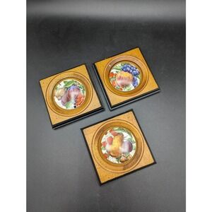 Vintage E.A. Riba Co. Fruit Plaques set of 3 Apple Pear Plum Diamond AS IS